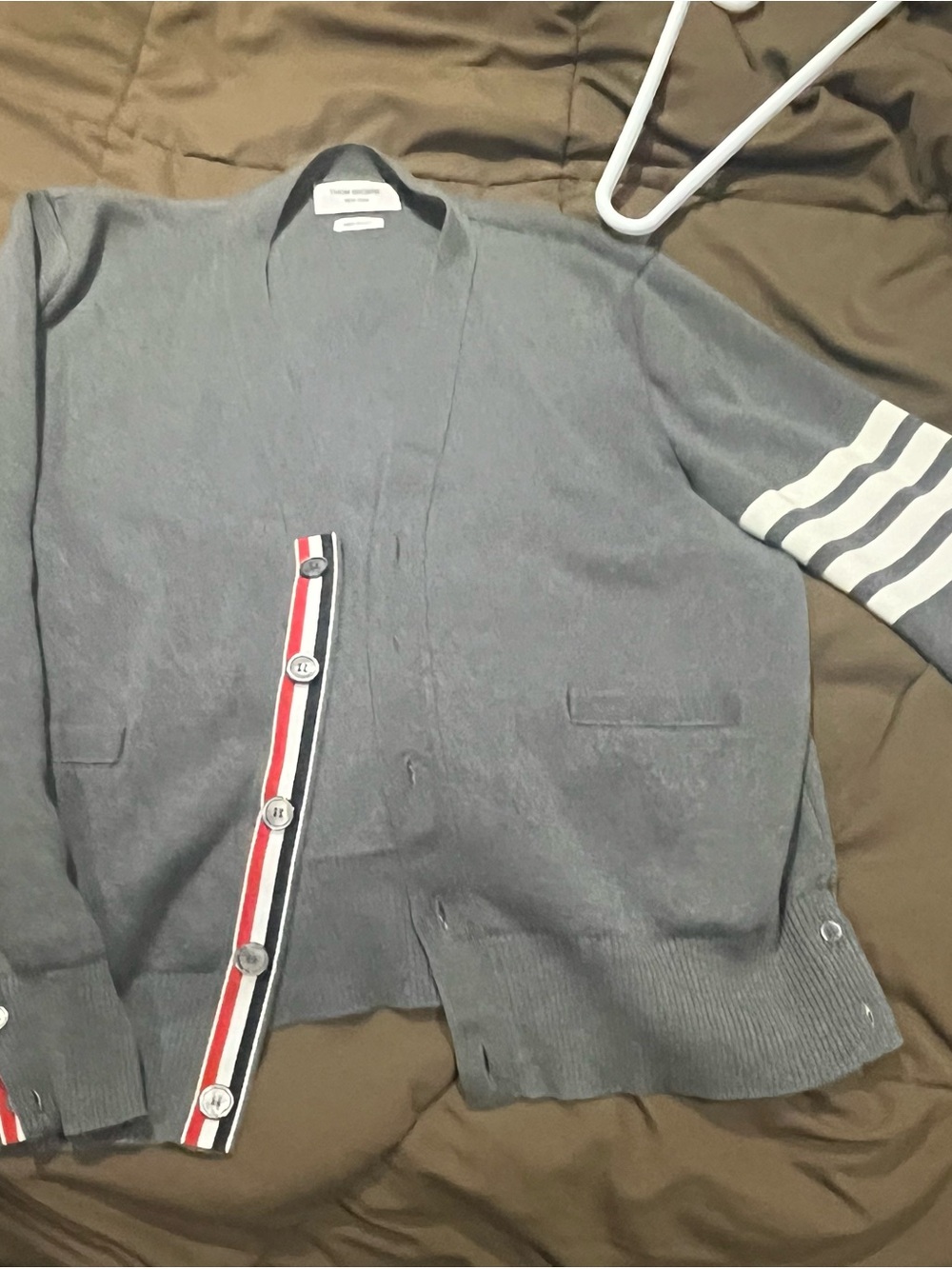 Thom Browne Gray Ribbed Knit Top with Label Detail
